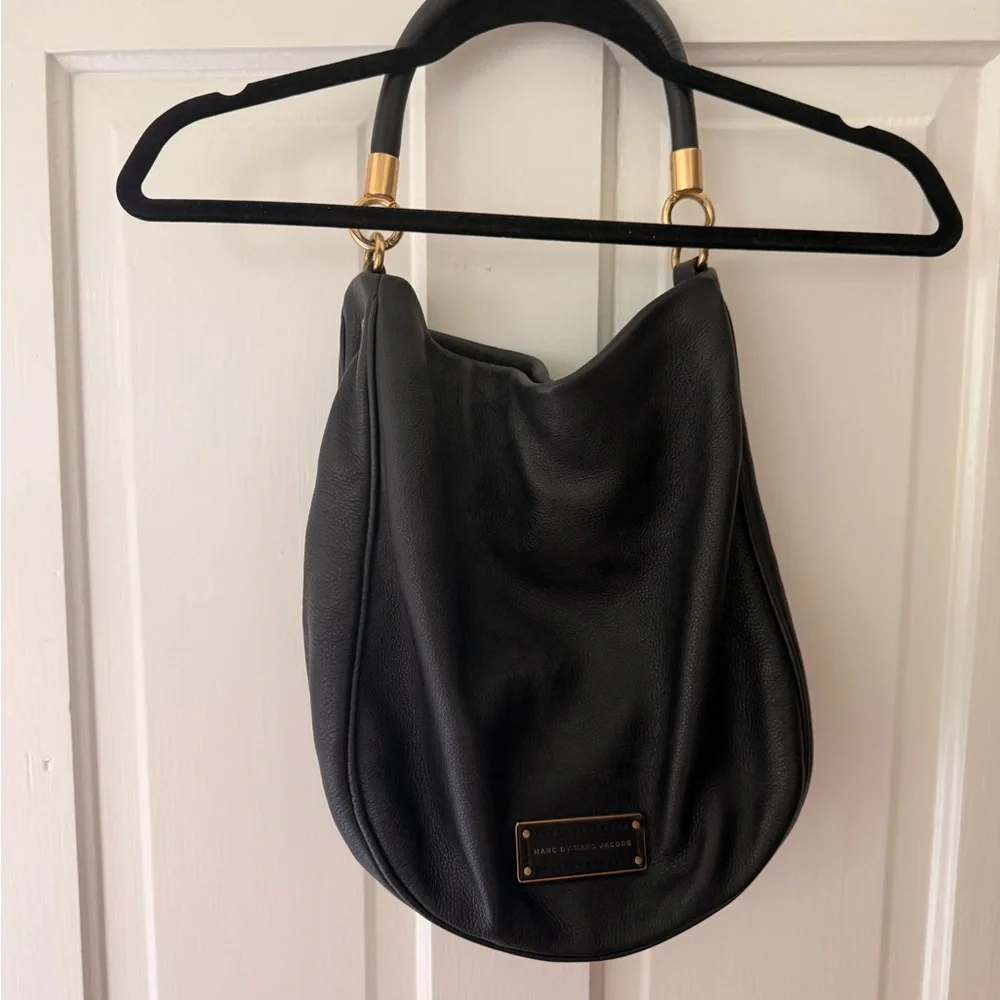 Marc by Marc Jacobs Black Leather Hobo with Gold Accents